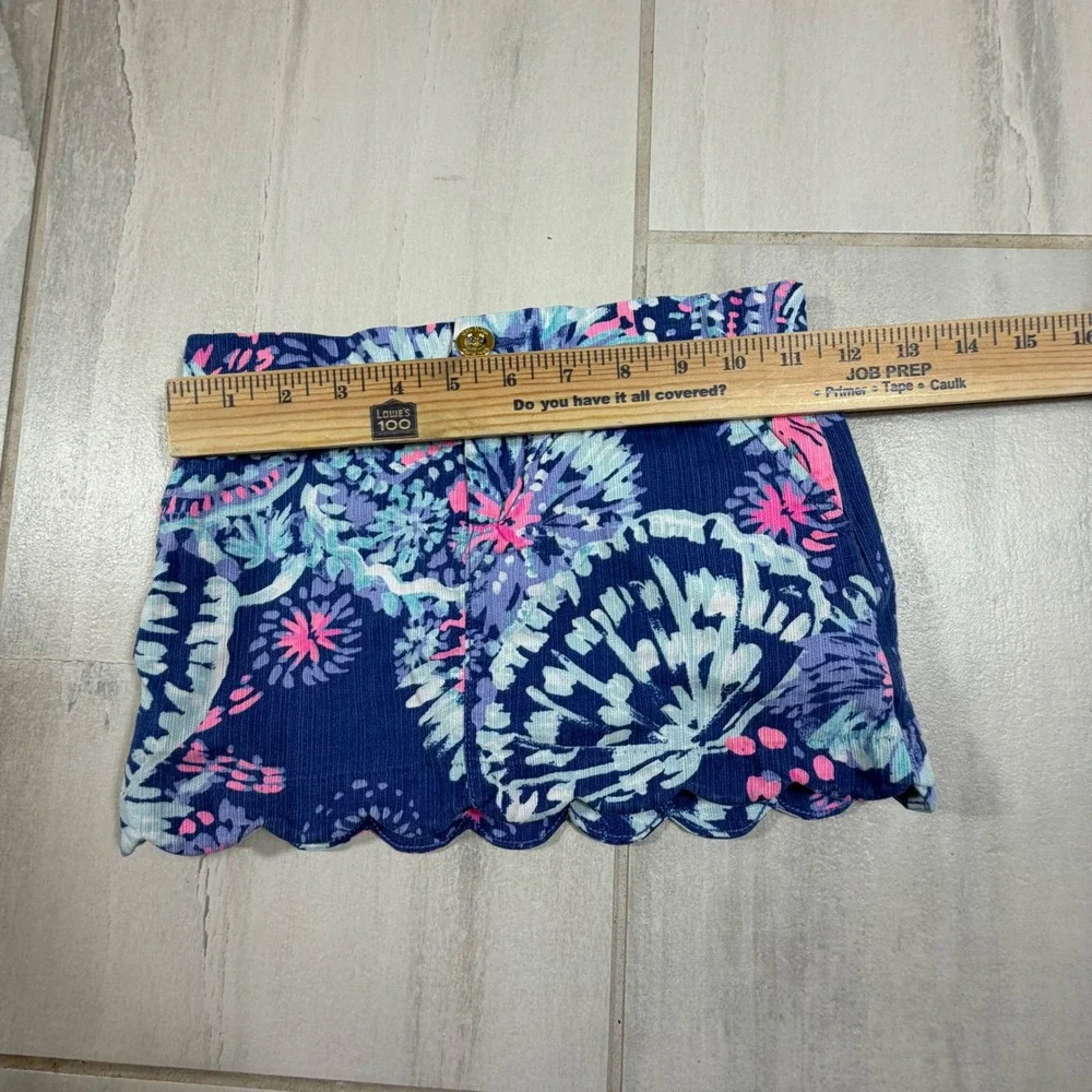 Lilly Pulitzer Girls Blue Pink Floral Corduroy Scalloped Skort Size 6 Kids